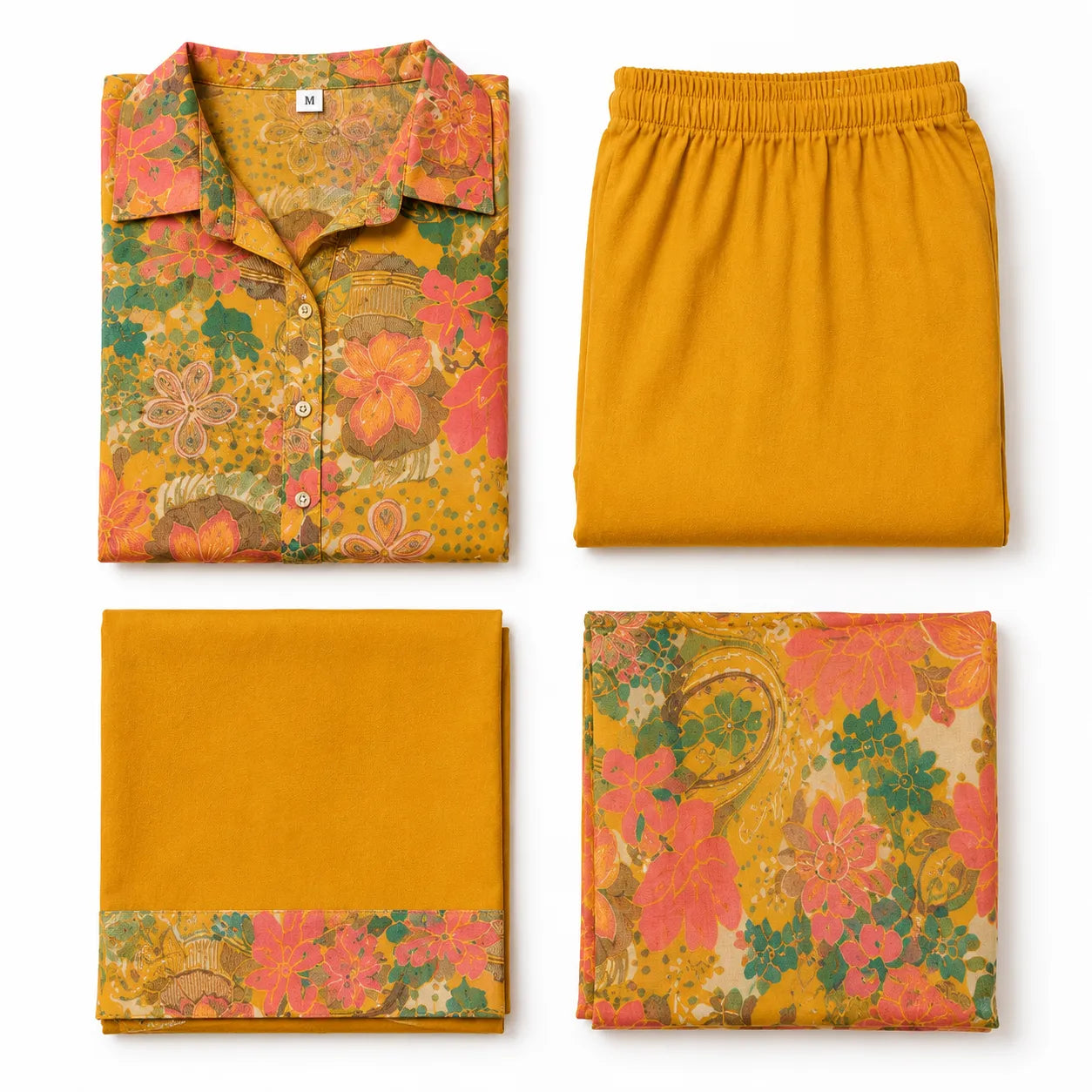 Women's Mustard Multicolor Floral Printed Straight Kurta with Pants