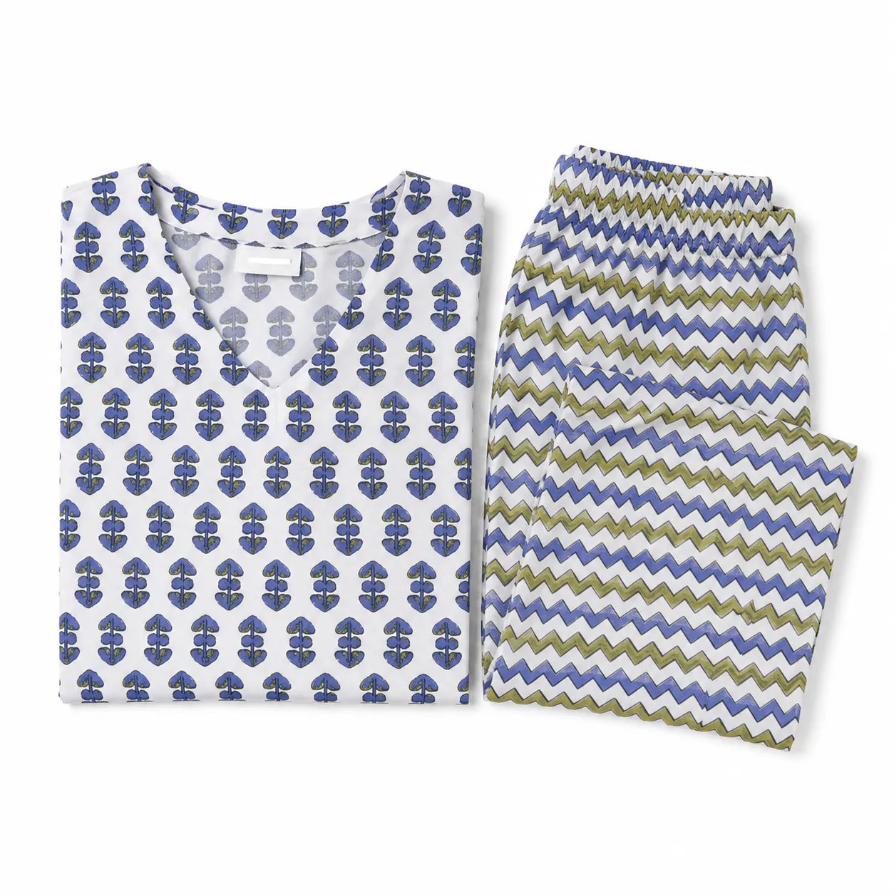 Women's White & Blue Printed Lounge Co-ord Set