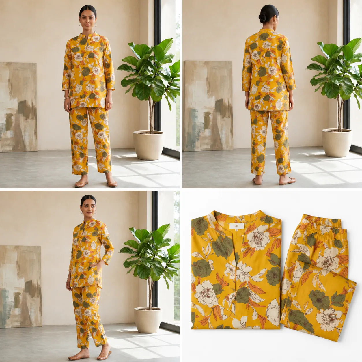 Women's Mustard Floral Printed Lounge Co-ord Set