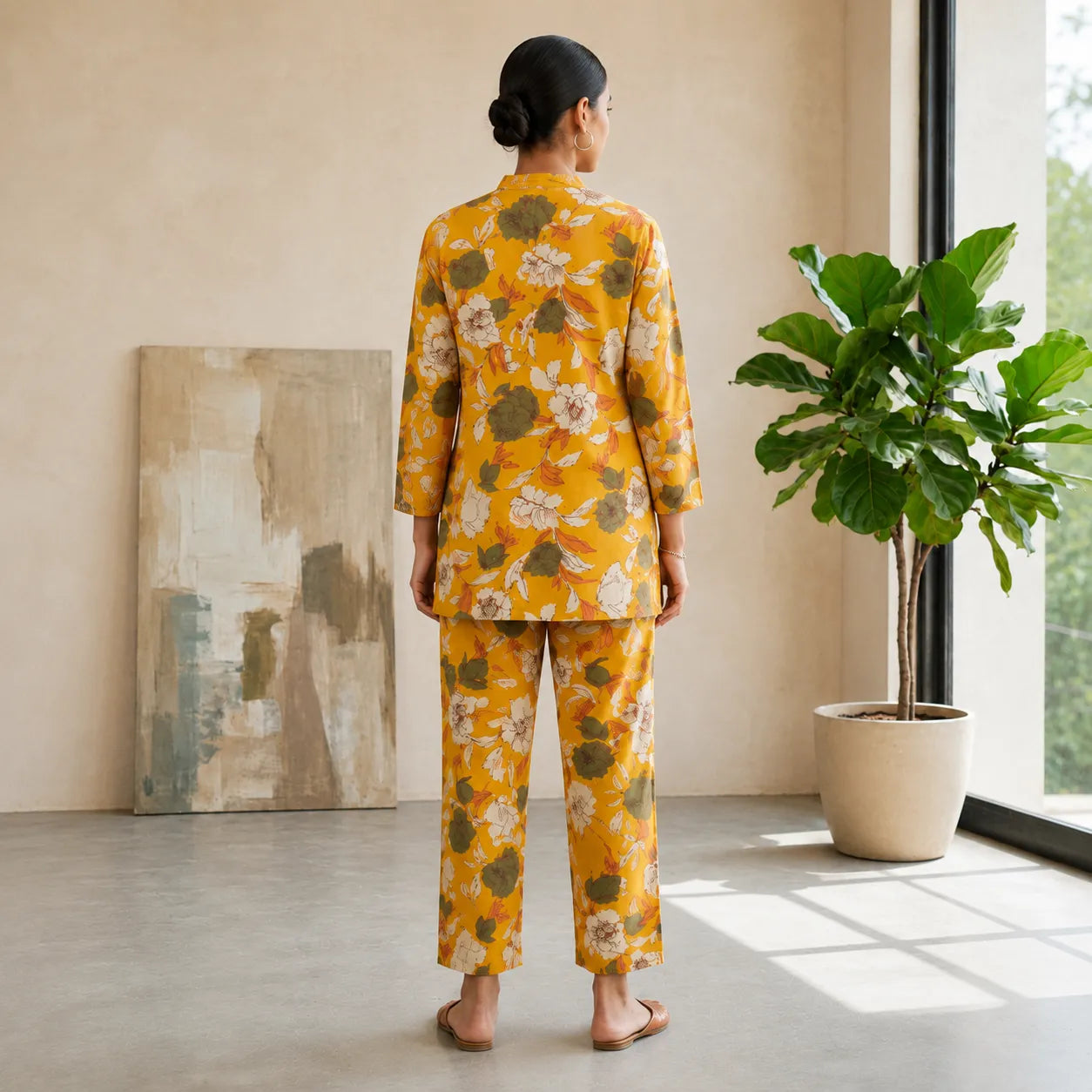 Women's Mustard Floral Printed Lounge Co-ord Set