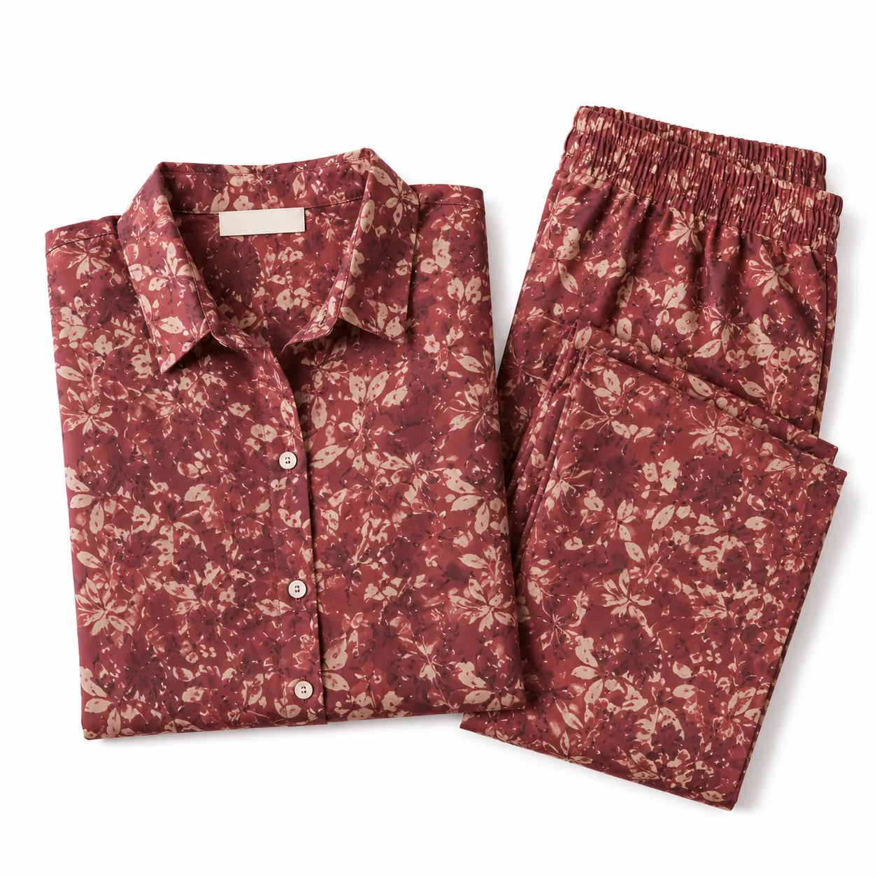 Women's Wine Floral Printed Shirt & Trouser Co-ord Set
