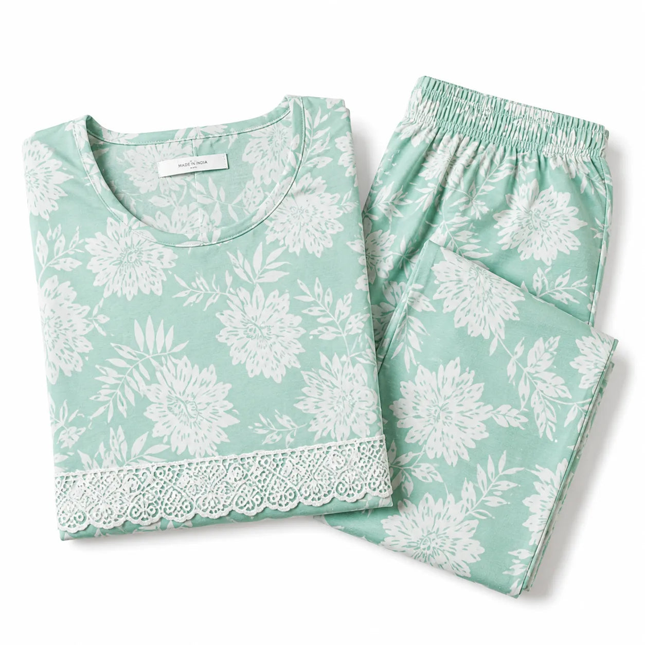Women's Mint Green Floral Printed Lounge Co-ord Set