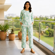 Women's Mint Green Floral Printed Lounge Co-ord Set