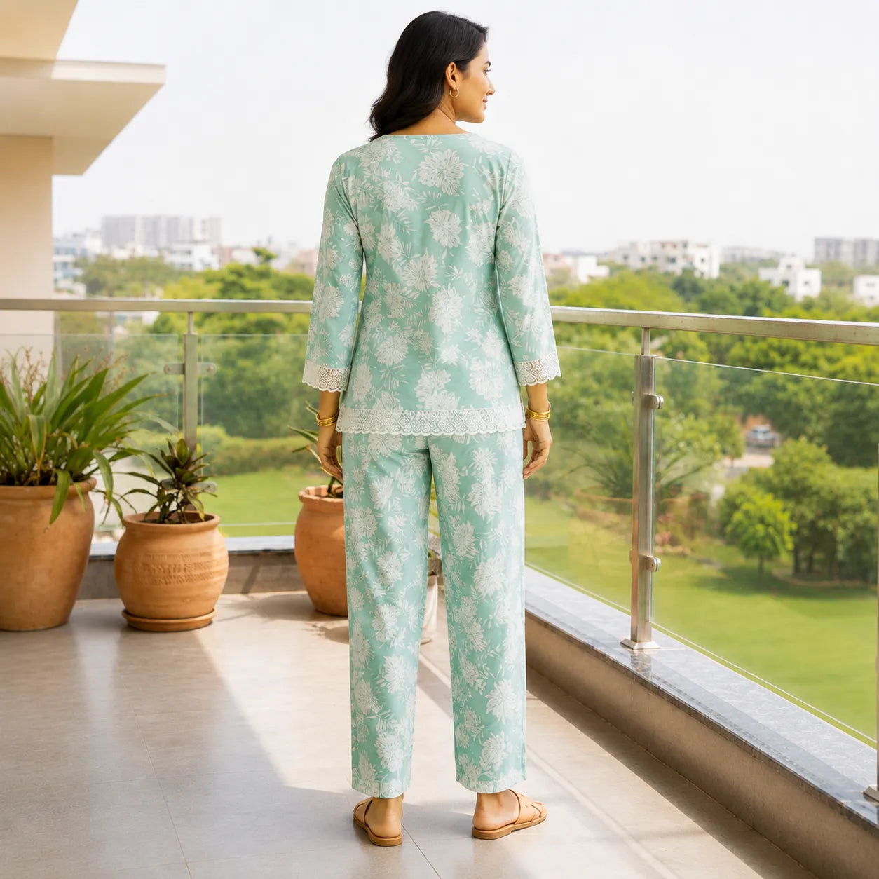 Women's Mint Green Floral Printed Lounge Co-ord Set