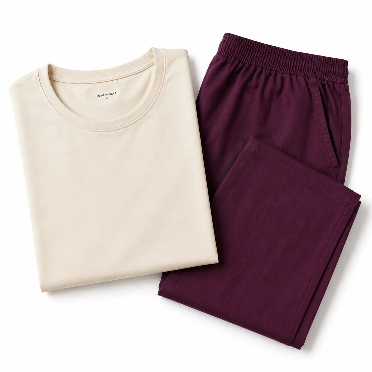Women's Basic White T-Shirt with Plum Wide Leg Lounge Pants